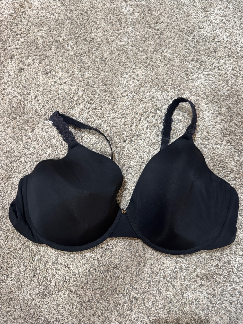 Natori Black Smooth T-Shirt Bra with Lace Straps 38D